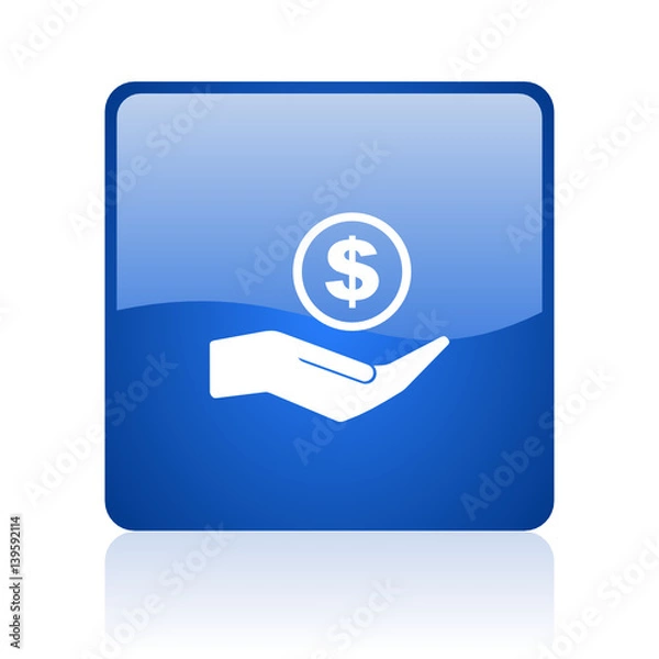 Fototapeta Save money blue square glossy vector web icon. Modern design internet button for smartphone applications