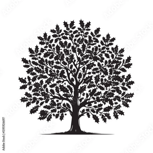 Fototapeta Holly Tree Art - Minimalist holly tree Silhouette - Holly Tree Vector - Tree Illustration.