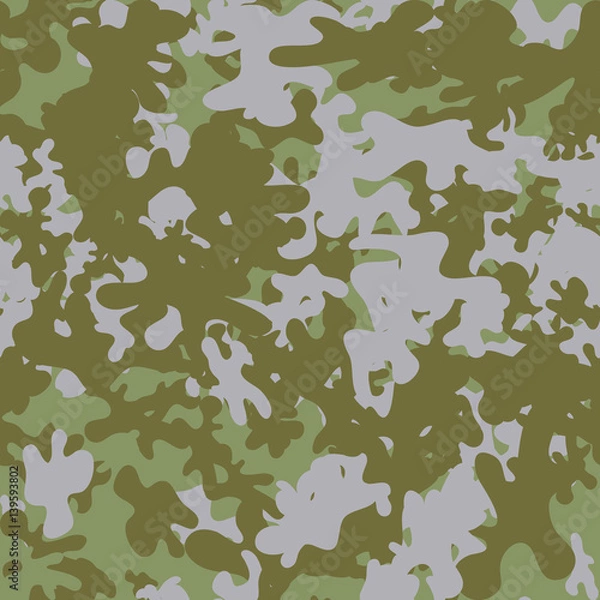 Fototapeta Camouflage pattern background seamless vector illustration. Classic clothing style masking camo repeat print. Green brown black olive colors forest texture