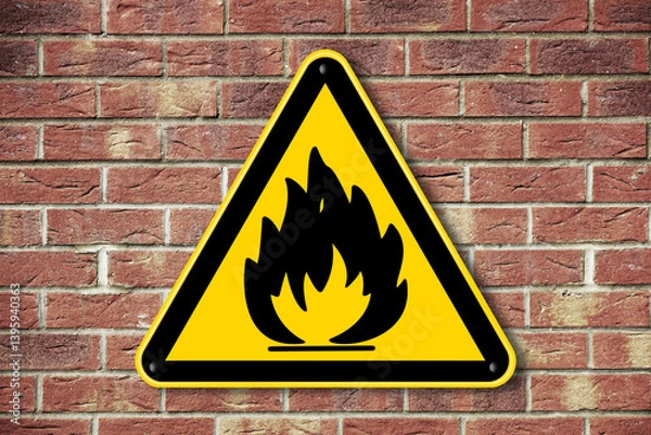 Obraz Fire hazard warning sign on a brick wall background