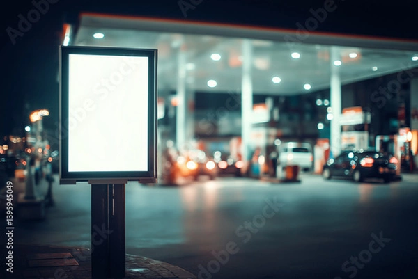 Obraz Blank Digital Billboard Gas Station Night