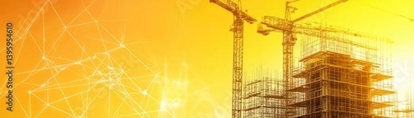 Obraz Construction site under bright sunlight, connected by a network