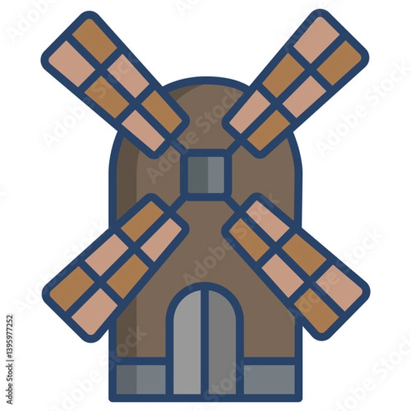 Obraz Linear color Kinderdijk Windmills icon