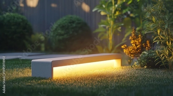 Fototapeta Illuminated garden bench dusk