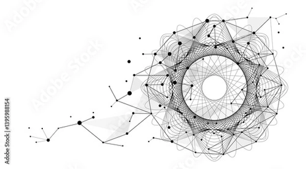 Obraz Abstract quantum global data network background, wireframe connected dots and fractals for worldwide business and internet technology vector illustration concept, internet of things