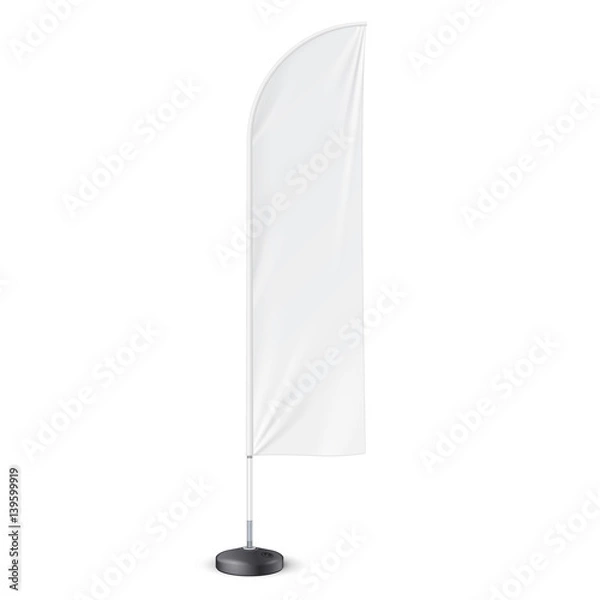 Fototapeta Outdoor Feather Flag With Ground Fillable Water Base Stand. Banner Shield Mock Up, Template. Illustration Isolated On White Background. Ready For Your Design. Product Advertising. Vector