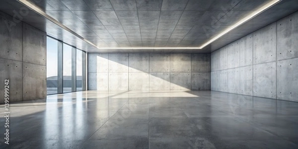 Fototapeta Modern minimalist empty room with concrete walls and large window