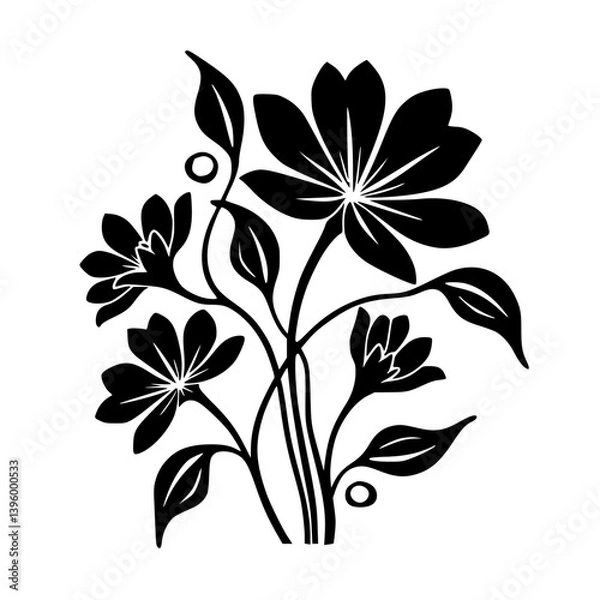 Fototapeta Elegant Black Floral Design on White Background