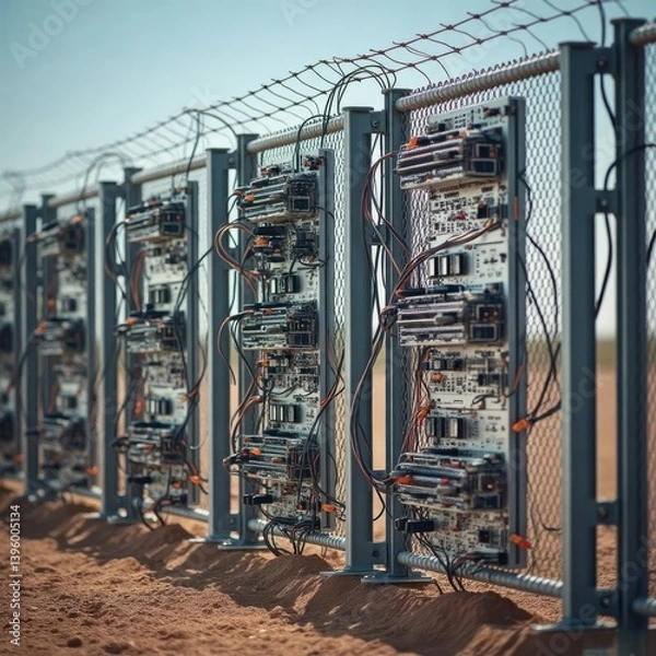 Fototapeta computer network server on boarder wall