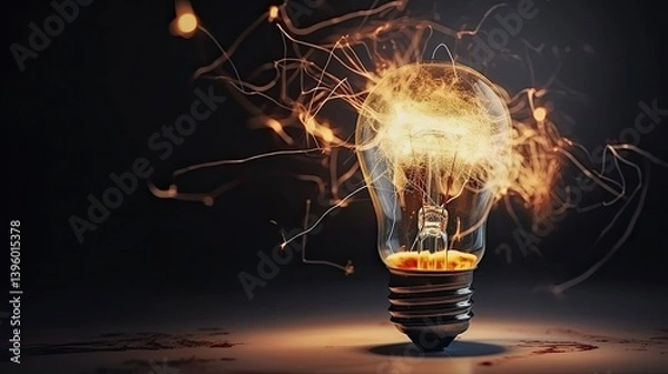 Fototapeta Glowing Light Bulb with Sparks Representing Creative Energy