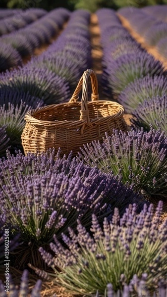 Obraz Tranquil Lavender Fields with Wicker Basket at Golden Hour