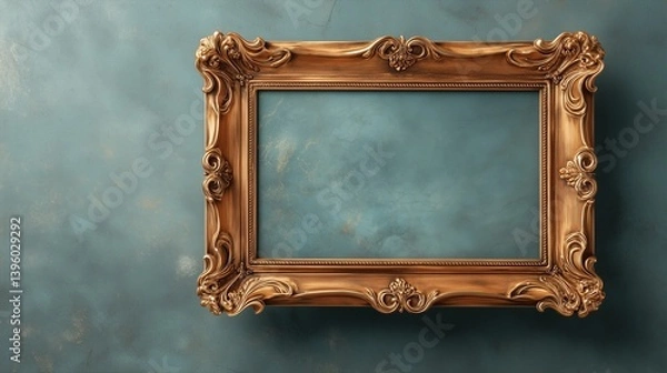 Fototapeta Classic bronze rectangular frame on muted green background, timeless vintage style, photorealistic close-up, ultra HD
