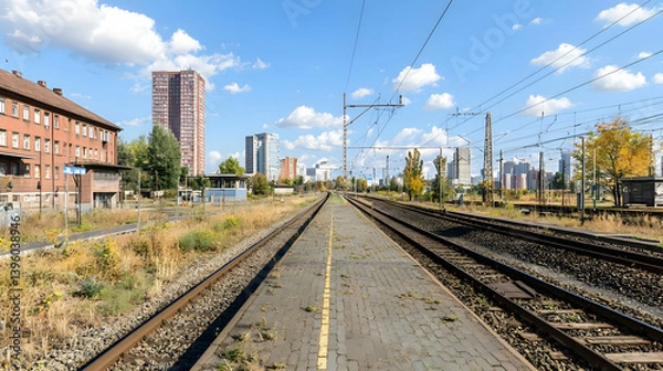 Fototapeta Urban Railroad Tracks Under Sunny Daylight