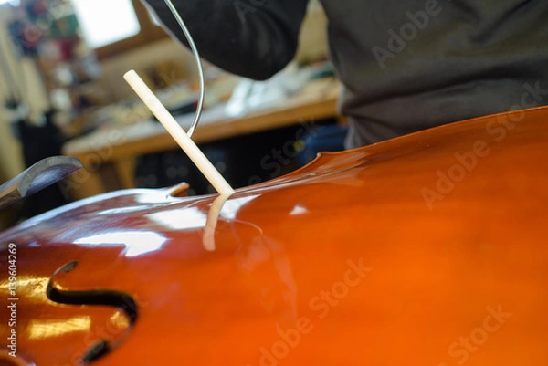 Fototapeta Closeup of violin being made