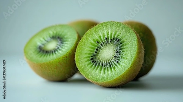 Fototapeta On a white background, a fresh kiwi, full of vitamins and flavor.