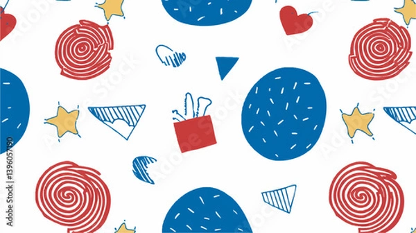 Obraz Abstract shapes float dynamically in seamless childish pattern white background