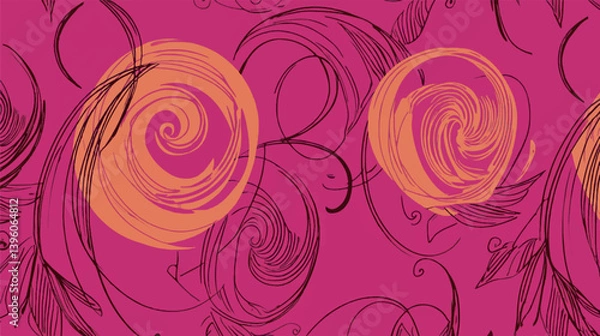 Obraz Floral spirals overlay abstract background in dynamic seamless pattern