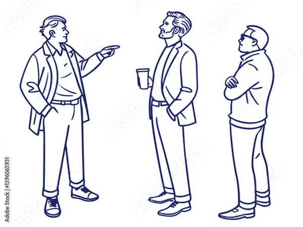 Fototapeta Group of Men Engaged in Conversation on White Background