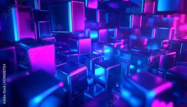 Obraz Close-up of vibrant abstract cubes creating a dynamic digital landscape with stunning colors : Generative AI