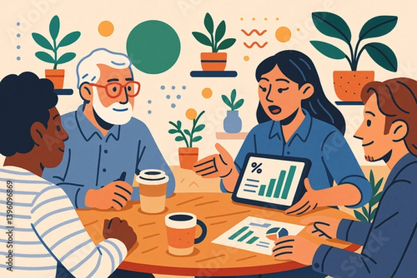 Obraz Diverse Team Analyzing Growth Data in a Casual Office Setting