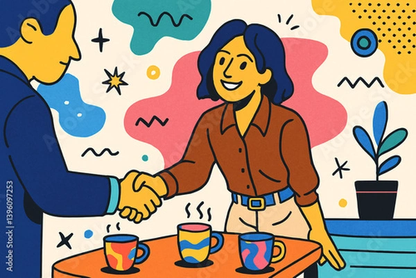 Obraz Friendly Handshake over Coffee