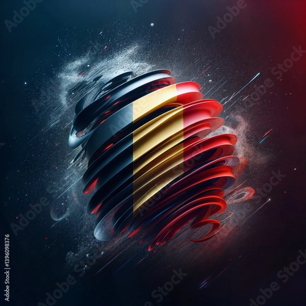 Fototapeta Swirling abstract Romania flag against a dark cosmic digital background