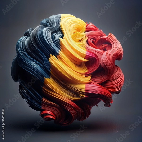 Fototapeta Romanian flag in vibrant swirling ribbons on a dark gradient background