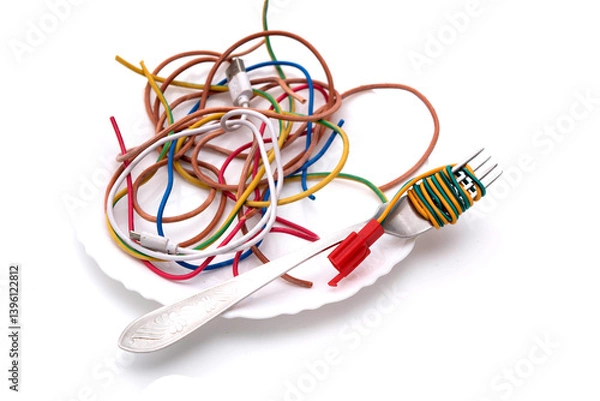 Fototapeta Table fork and spaghetti wires