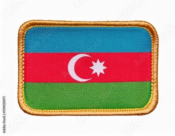 Obraz Azerbaijan flag patch with gold border on white background