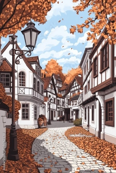 Obraz Charming autumn streets of an old European town showcase nostalgia and warmth