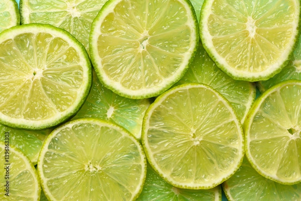 Fototapeta Slices of fresh lime as background, closeup