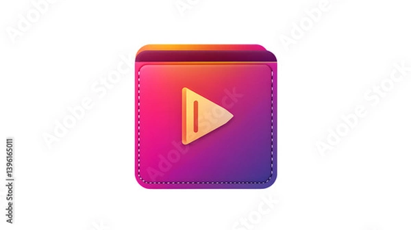 Fototapeta Vibrant Play Button Icon with Gradient Colors and Stitched Edges for Media Applications