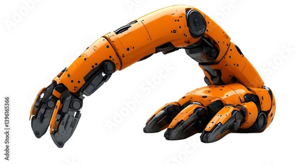 Fototapeta Robotic Arm in Action Futuristic Orange and Black Mechanical Limb with Advanced Joints and Art