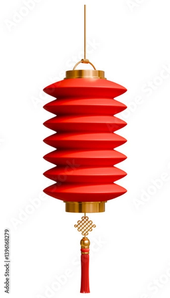 Obraz Red Chinese Lantern. Asian traditional paper lantern with tassel. Hanging Chinese lamp for holiday decoration. 3d illustration