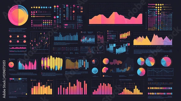 Fototapeta Data visualization dashboard interface design with charts graphs and information graphics display layout