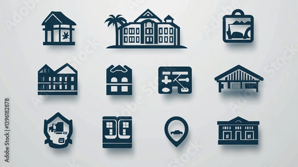 Fototapeta Vector icons set of travel and tourism related buildings and landmarks for web design and mobile apps
