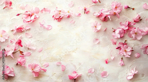 Fototapeta 白地に桜の花びらが舞う背景素材
