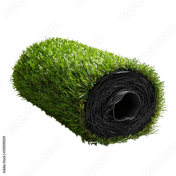Obraz High quality roll of artificial turf perfect for landscaping and sports fields providing a lush green appearance year-round, isolated a transparent background.