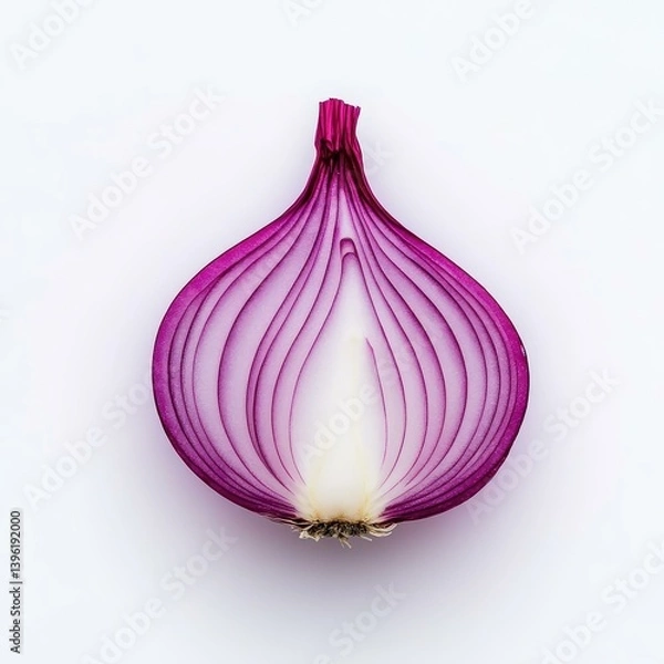 Fototapeta Fresh, vibrant red onion sits alone on a  white background, showcasing its rich color and smooth texture.