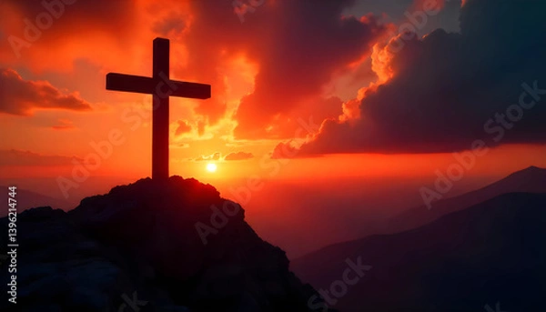 Obraz cross at sunset