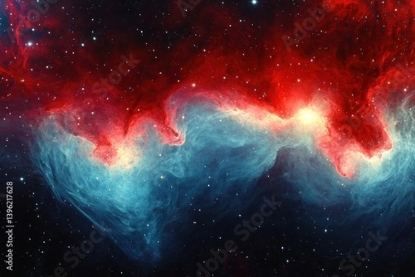 Fototapeta Vibrant Impressionism of Cosmic Nebula with Glowing Stars and Dynamic Color Explosion