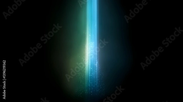 Obraz Abstract digital artwork featuring a gradient of blue and green luminous lines with blurred, sparkling lights against a black background.