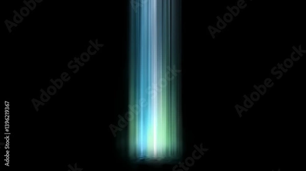 Fototapeta Abstract light art on black. A beam of blue and green light streams down, creating an ethereal and captivating image. 