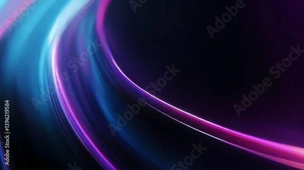 Obraz Swirling bands of vibrant blue and purple light dance across the darkness, creating an abstract and energetic display of color.