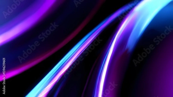 Obraz Vibrant light streaks on a black background create a dynamic, fluid motion effect. Lines of blue, white, and purple blend seamlessly.