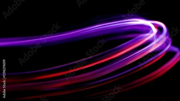 Obraz Streaks of vibrant purple and red light dance against a stark black backdrop, creating an abstract and dynamic display of energy.