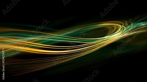 Obraz Abstract light streaks in golden and teal hues create dynamic movement against a stark black background. Energy, fluidity, and contrast.