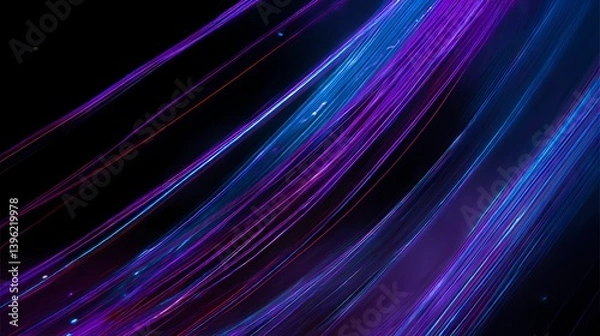 Obraz Abstract Light Trails: Captivating patterns of blue and purple light streak across a dark background, creating a futuristic atmosphere.