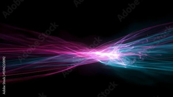 Obraz Abstract glowing lines of energy, with pink and blue flowing together on a black background, creating a futuristic and dynamic design.