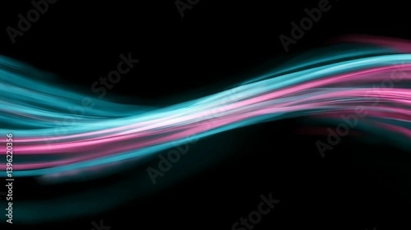 Obraz Illuminating waves of teal and pink intertwine in a mesmerizing dance of light against a dark backdrop, creating a dreamy, futuristic effect.